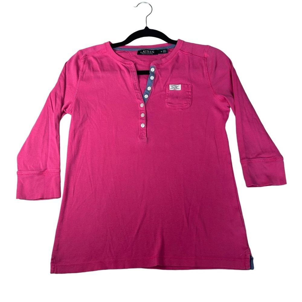 LAUREN Ralph Lauren Pink Three Quarter Sleeve Button Shirt